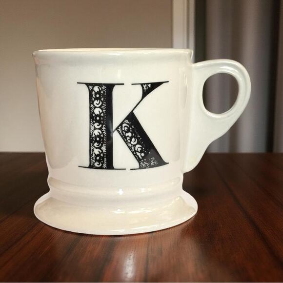 Anthropologie Black and White Ornate Monogram Ceramic Mug - Picture 3 of 4